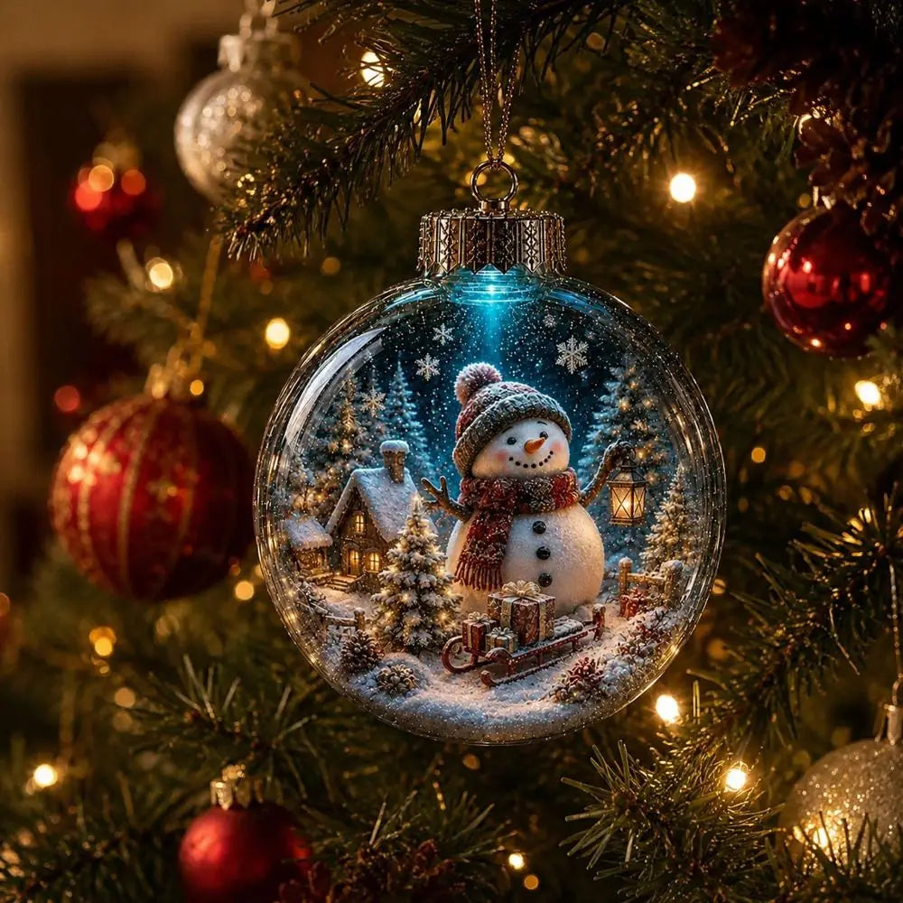 Acrylic Material Christmas Ball Ornament with Light Transparent Design Santa Claus Pendant 8CM Size Hanging Christmas Decoration