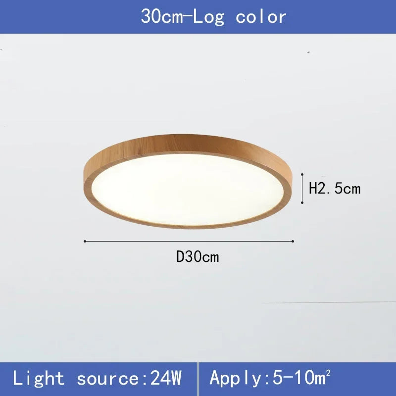 Modern LED Ceiling Light Circular Ultrathin Wood Grain Walnut Decorative Light Bedroom Dining Room Living Room Indoor Home Light