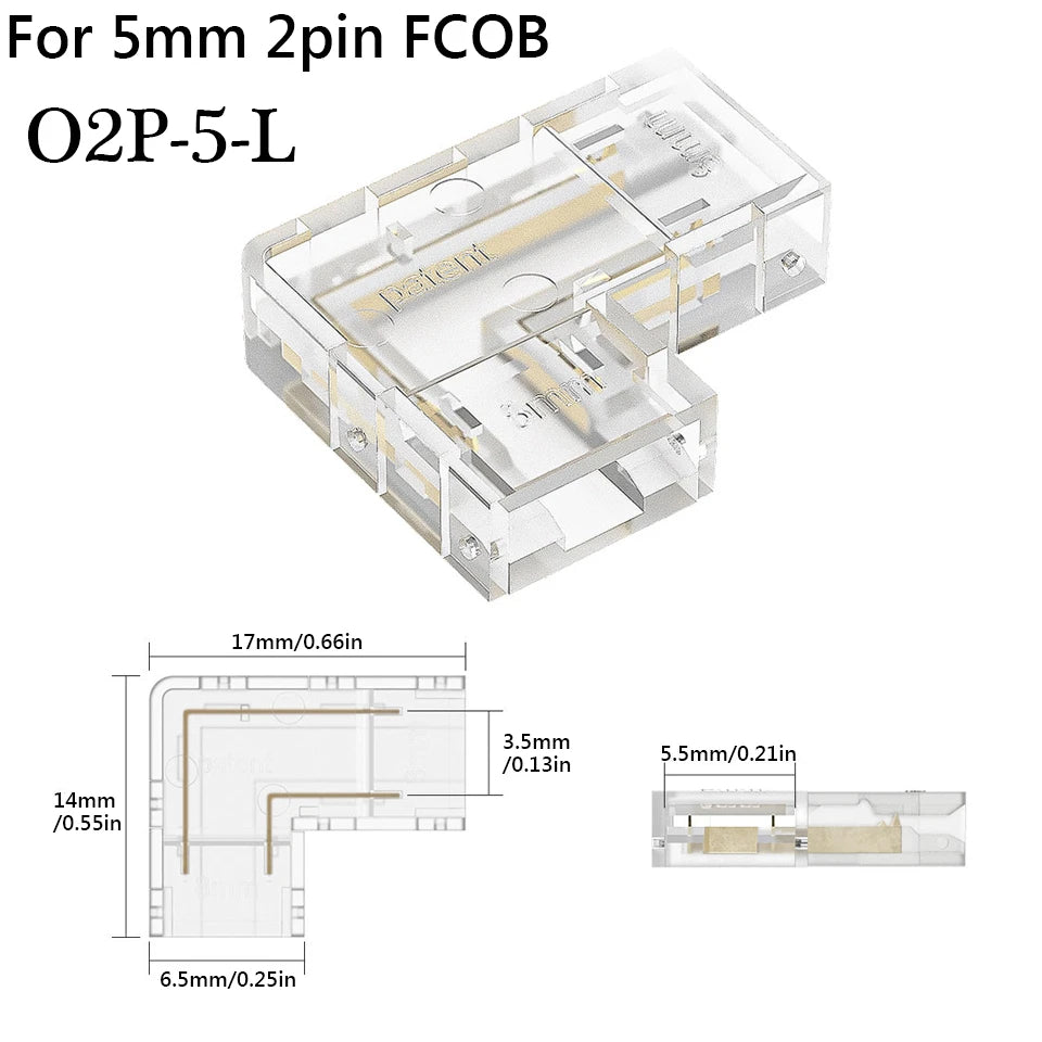 COB LED Connectors 90 Degree L Shape Corner 5/8/10mm Solderless For CCT FCOB RGB Strip Lights 2/3/4 Pin Connector Strip to Strip