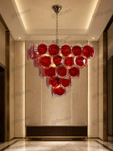 2026 New Model Italian Murano Red Glass Disc Chandelier Modern Luxury Pendant Light for Living Room Dining Room Foyer