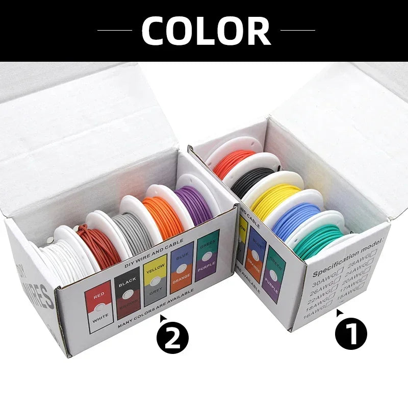 Heat Resistant Flexible Silicone Wire 5 Colors Mix Kit - 30/28/26/24/22/20/18/16AWG Stranded Cable Electrical Tinned Copper Wires