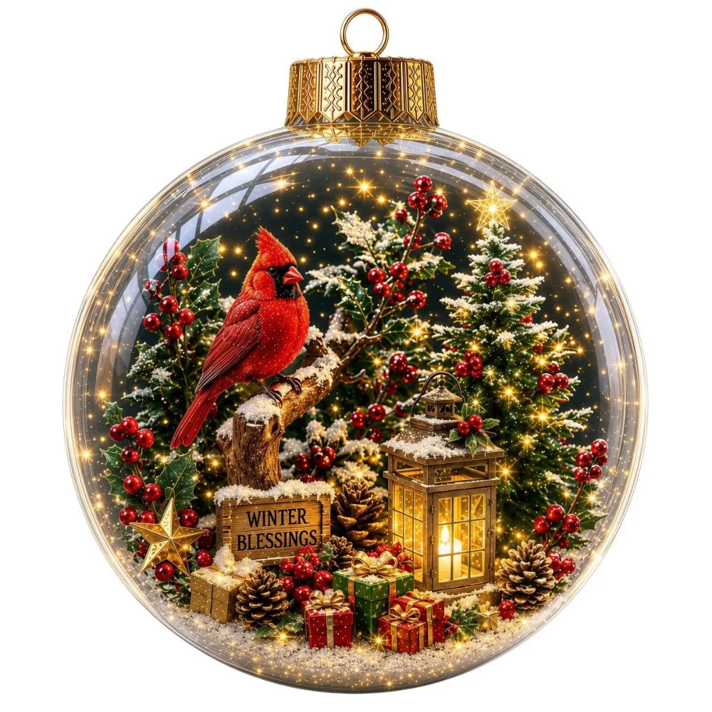 Acrylic Material Christmas Ball Ornament Transparent Design 8CM Size Santa Claus Pendant with Light Holiday Tree Pendant
