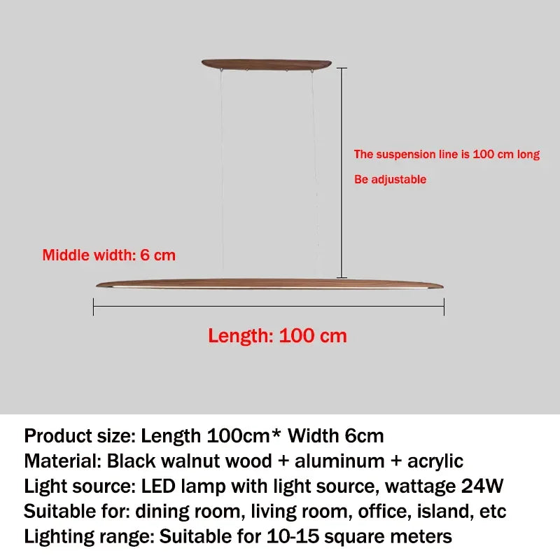 Modern Wooden Linear Pendant Light - Nordic LED Kitchen Island Hanging Lamp