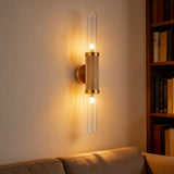 Modern Gold Wall Sconce 2-Light Ribbed Glass Wall Lamp for Bedroom Living Room