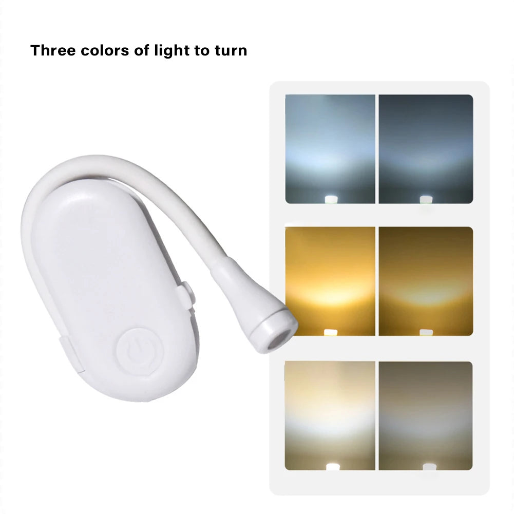 Book LED Reading Light Lamp with Clamp 360°Adjustable Neck 3-Color Temperature Dimming Lamp Mini Book Clip Night Lights