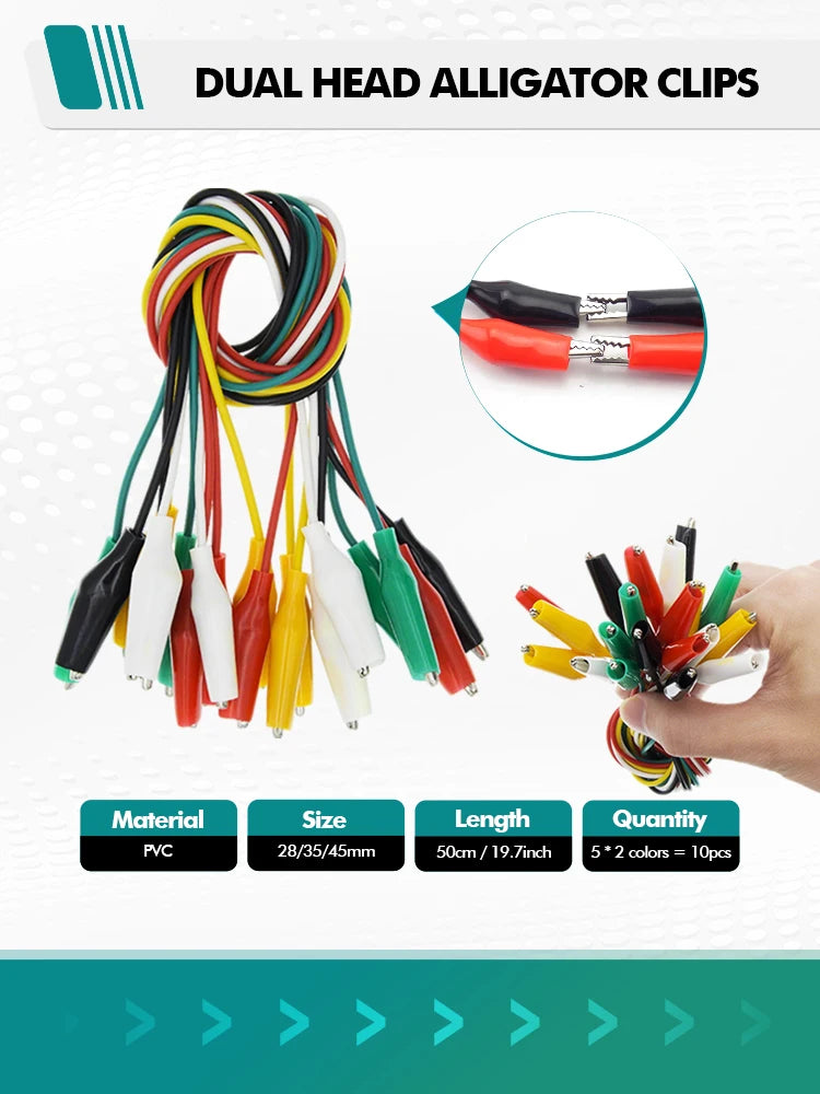 10PCS 28 35 45mm Alligator Clips Double Head Test Leads 50CM Jumper Wires Electrical DIY Crocodile Clips for Electronics Battery