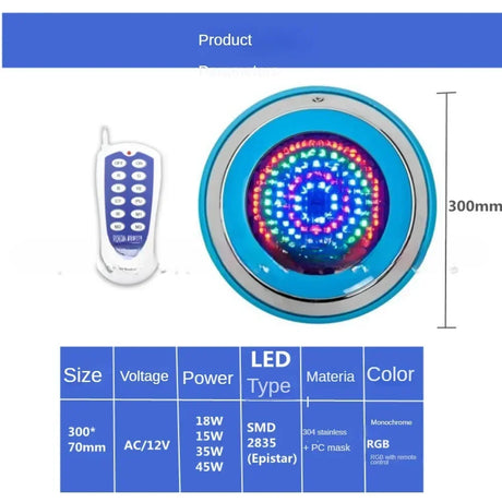 LED Swimming Pool Lamp AC 12V Stainless Steel Water Proof 15W 25W 35W 45W Warm/Cold Light Underwater Remote Control RGB Lamps