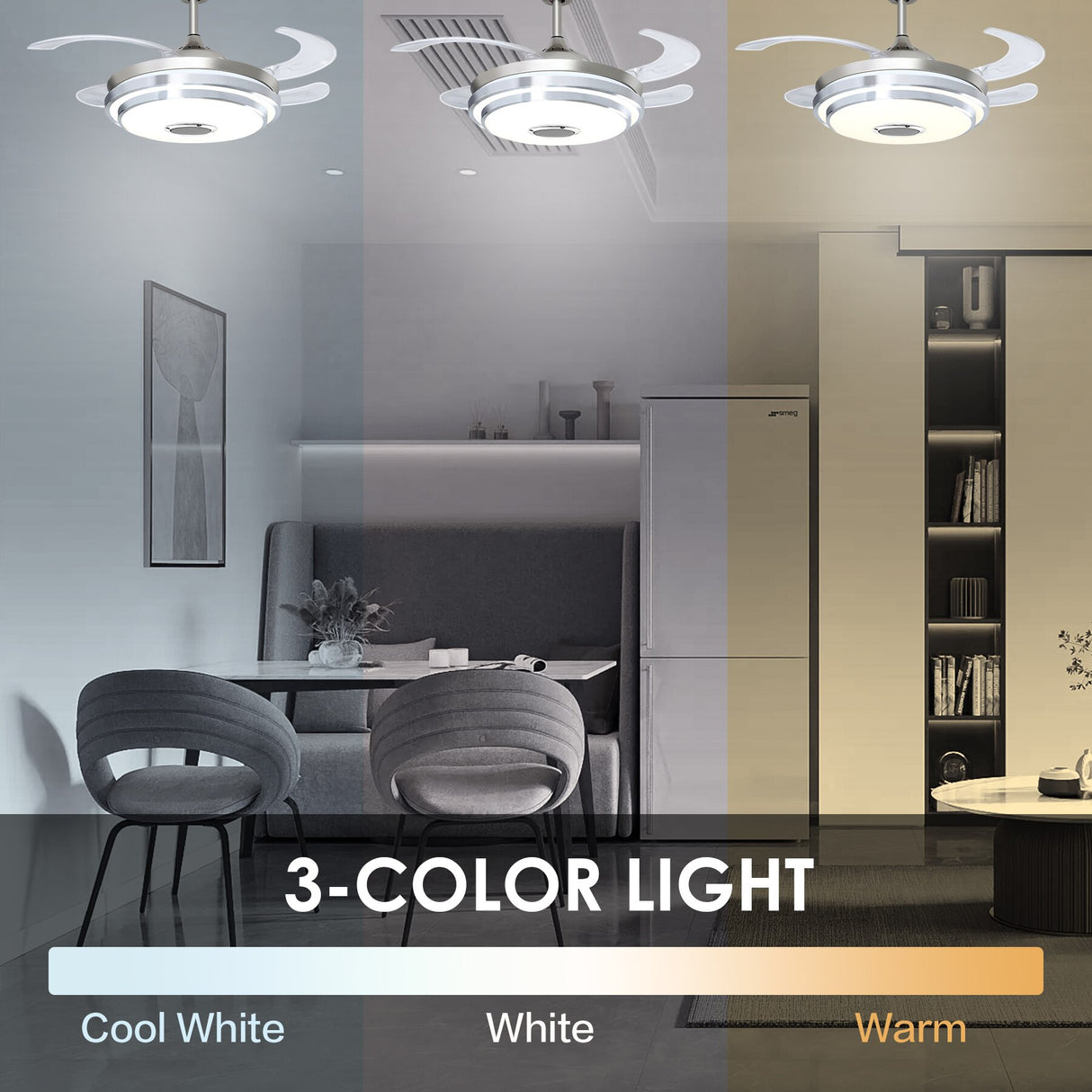 Ridgeyard Modern 42&quot; Ceiling Fan Light Lamp LED Chandelier Changeable Color With Bluetooth Speaker Remote Control