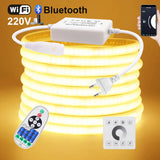 Wifi Bluetooth COB LED Neon Strip Light Wall Touch 23key Remote Control 220V Dimmer Power Kit 5m 10m 20m 0.5m 240LED/m Flex Lamp