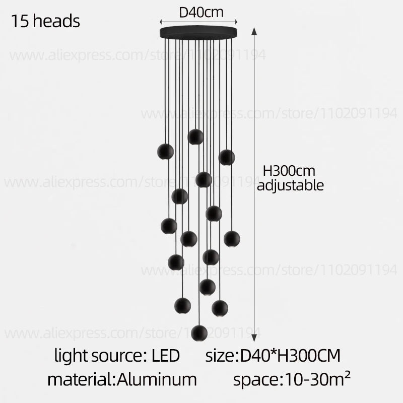 Orb Chandelier Interior Lighting Decorative Lamps Black Circular Penthouse Designer Living Room Pendant Stairwell Chandelier