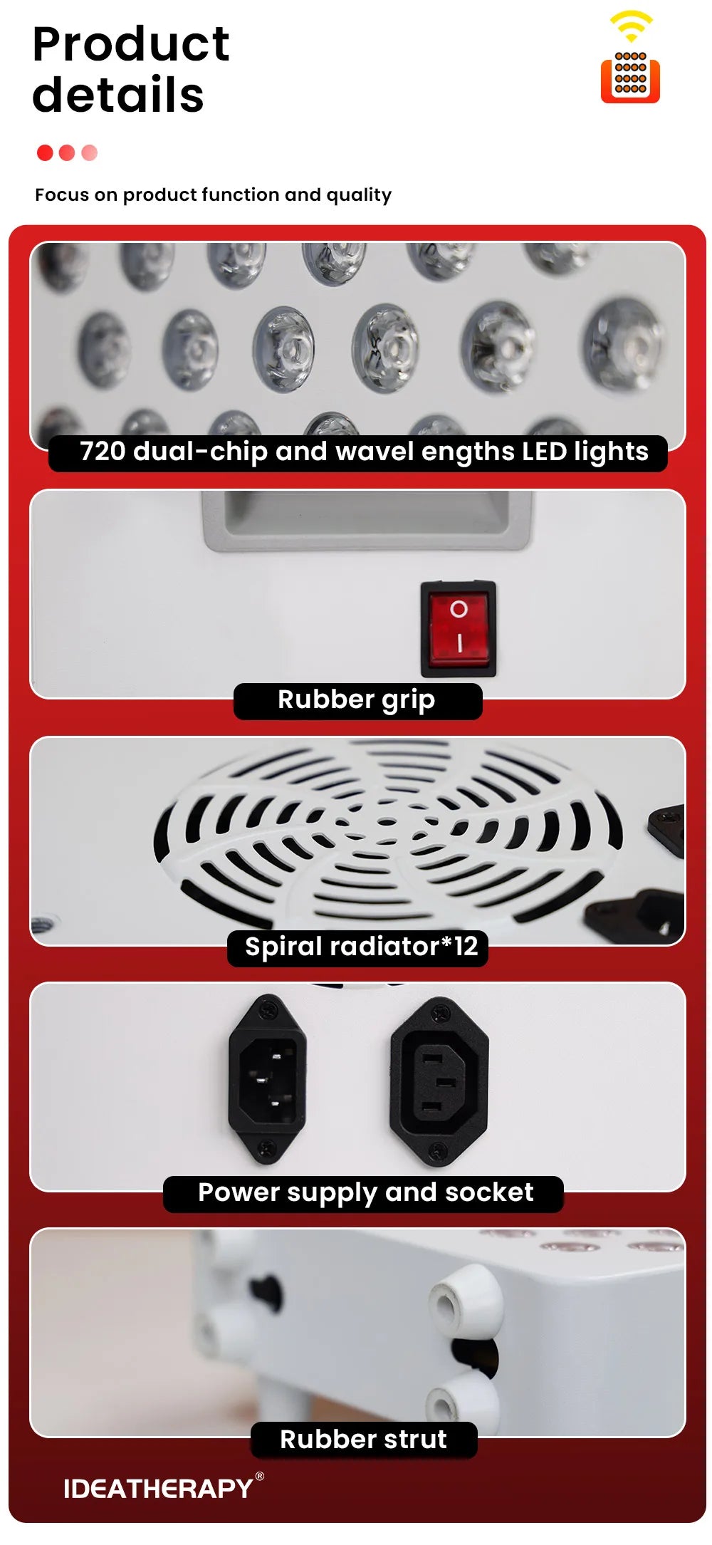 Red Light Therapy RLPro1000 630,650,660, 670, 810, 830, 850,1060nm light Touch Screen Red Light Therapy panel Large Near infrared light with stand