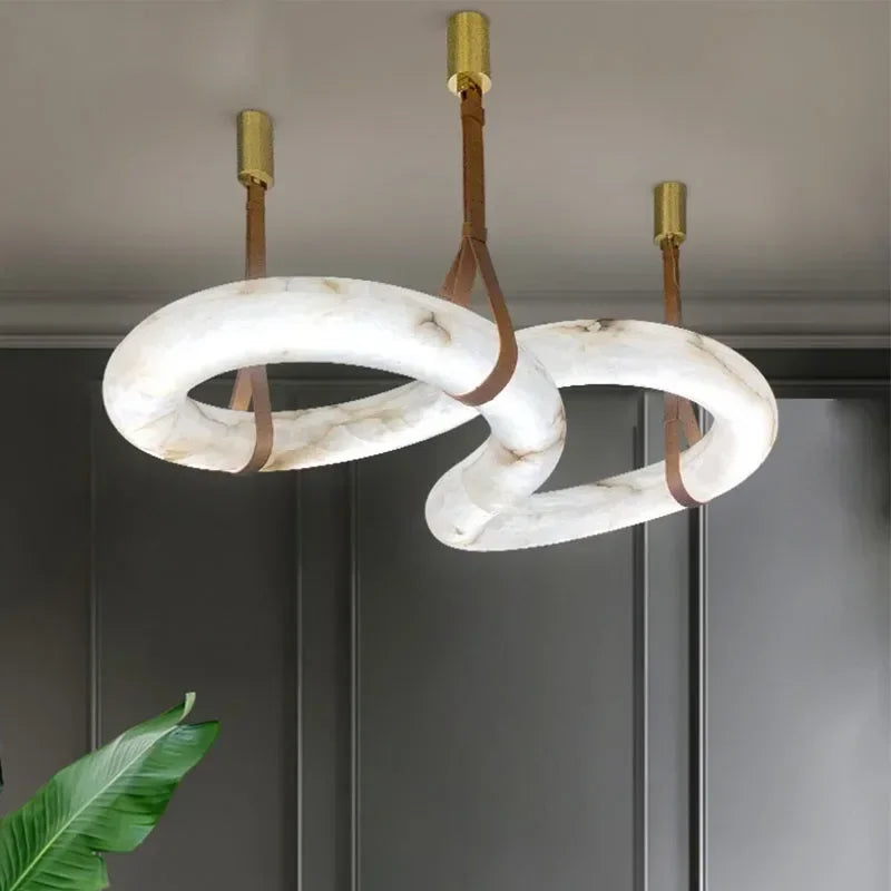 Modern Minimalist Restaurant Pendant Light Natural Marble Light Nordic Design Alabaster Shaped Chandeliers Villa Room Decoration