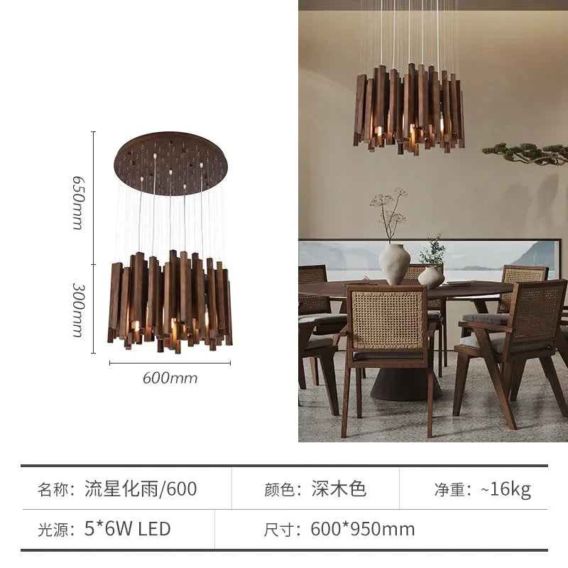 Retro Wooden Hanging Chandelier Light For Dining Living Room Farmhouse Kitchen Table Solid Wood Led Pendant Chandelier Lamp