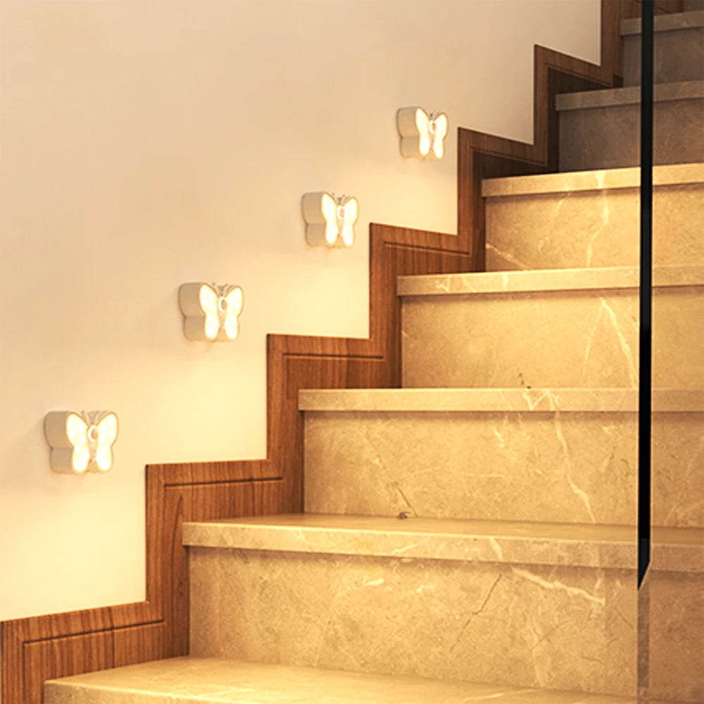 Acrylic Butterfly Motion Sensor Night Light USB Rechargeable Dimmable LED Wall Lamp for Bedroom Living Room Stair Lighting