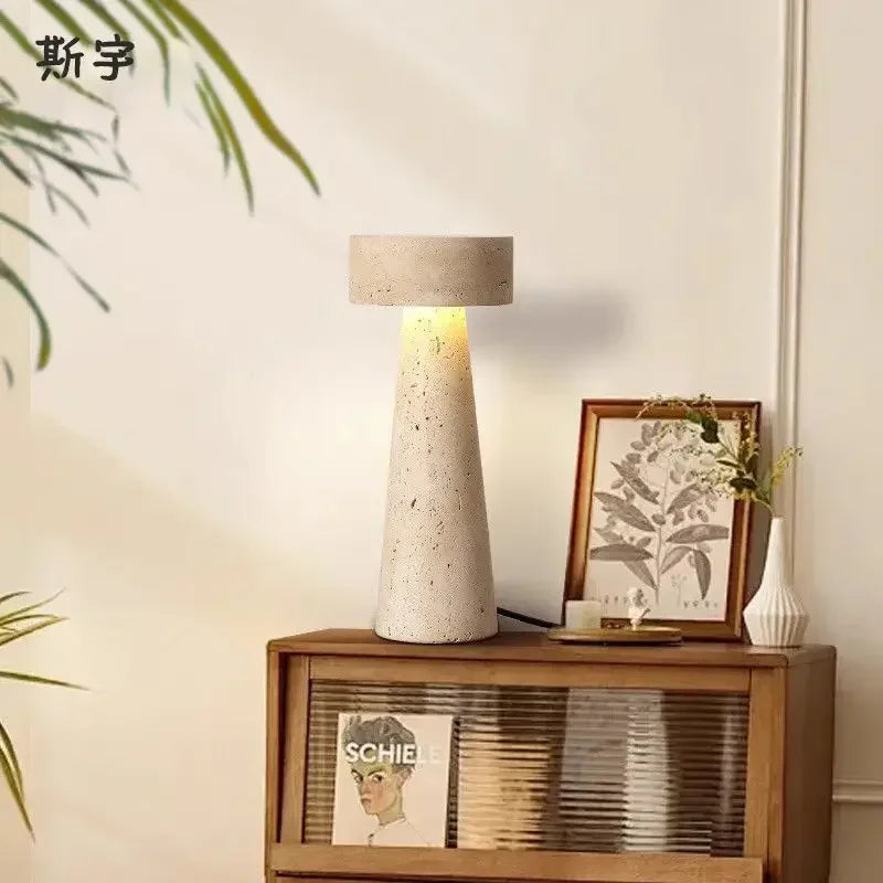 Unique Stone Table Lamp with Japanese Wabi-Sabi Design for Bedroom Living Room and Study Room