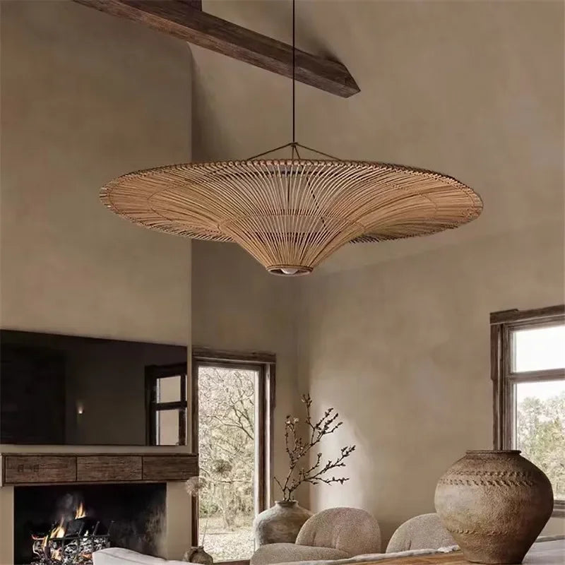 Japanese retro Wabi sabi pendant lamp restaurant Southeast Asian handmade rattan lamp home decoration living room bedroom lamp
