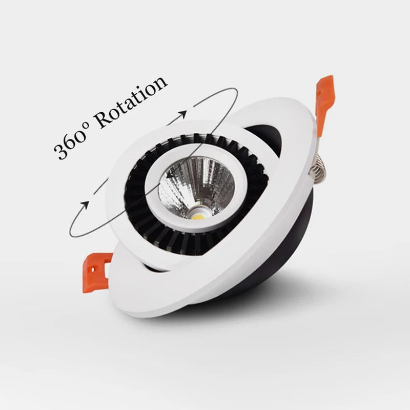 Recessed 360° Rotating Dimmable COB LED Downlights 7W 9W 12W 15W 18W 20W Ceiling SpotLights AC85~265V Lobby Living Room Bedroom