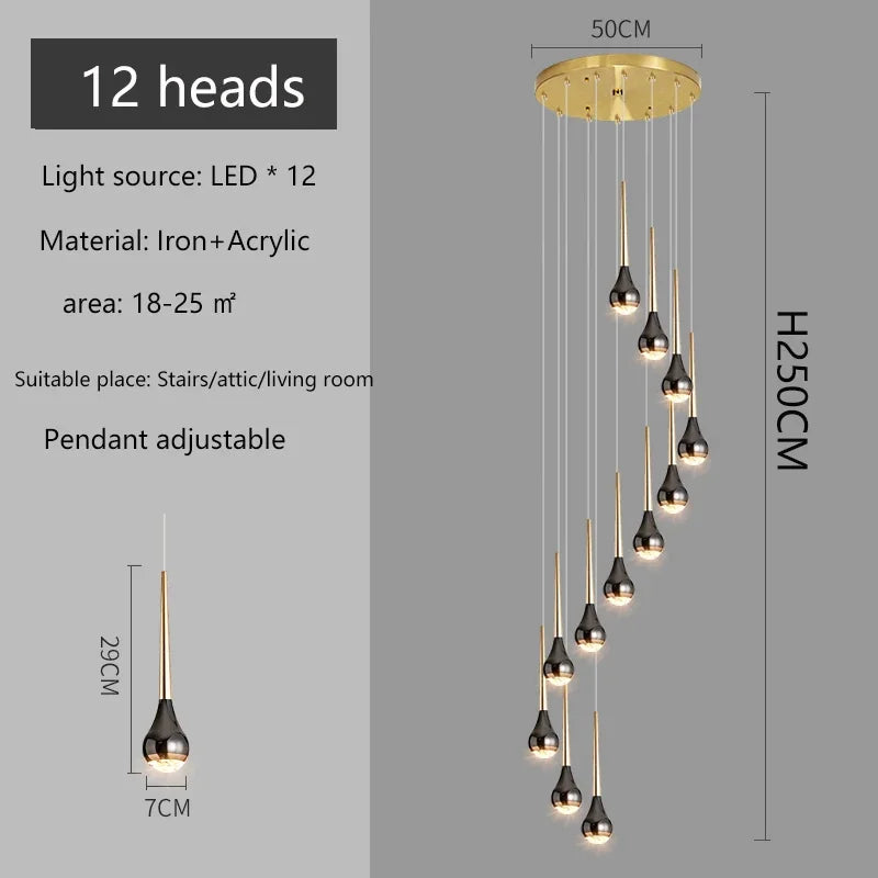 Modern Chandeliers For Staircase Living Room Pendant Lights LED  Lamp Villa Exhibition Hall Loft Long Hanging Lamp Light Fixture