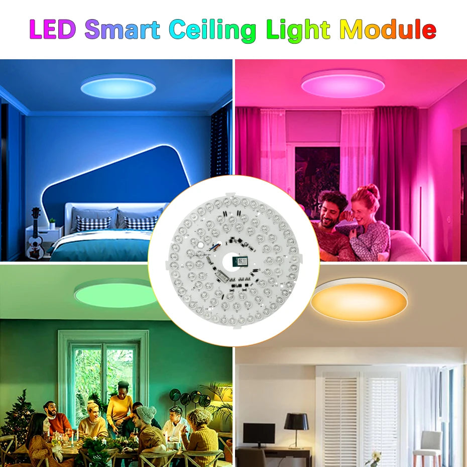 220V 40W Smart Ceiling Lamp Module RGB Dimming Work with Alexa Google Tuya Smart WiFi Control DIY Ceiling Light for Room Decor
