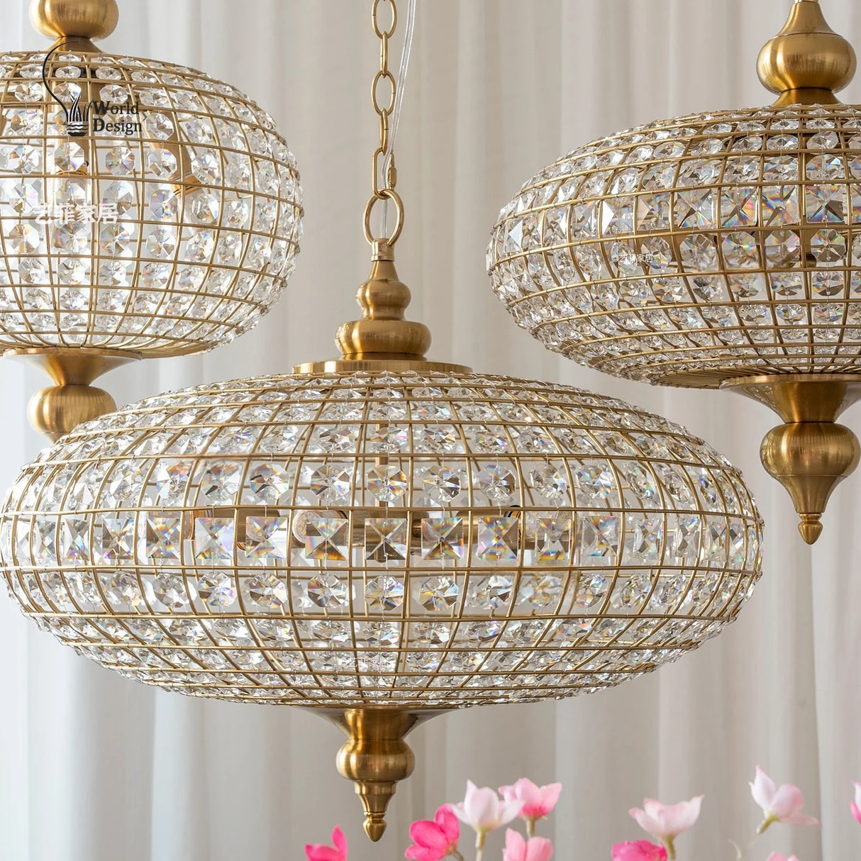 Vintage K9 Crystal Pendant Lights for Living Room Bedroom American Copper Crystal Ceiling Chandelier for Dining Room Kitchen Bar