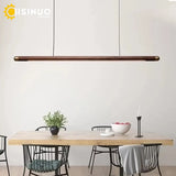 Minimalist Black Walnut Hanging Pendant Light Solid Wood Dining Lamp LED Long Strip Indoor Lighting for Living Room Kitchen Deco