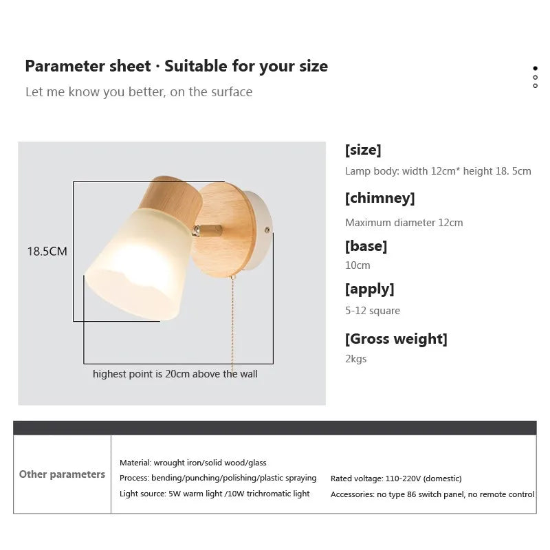 Nordic Wood Glass Wall Lamp For Bedroom Bathroom Kitchen Living Room Study  Modern LED Decoration Resin Windmill Light