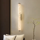 Spanish Natural Marble Wall Sconce Lamp - Cylindrical Up & Down LED Wall Light Fixture for Bathroom, Bedroom, Stairs & Parlor Decor