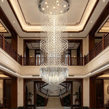 Modern Long Crystal Chandelier Flush Mount Ceiling Light for Duplex Villa Staircase Hotel Lobby Decoration