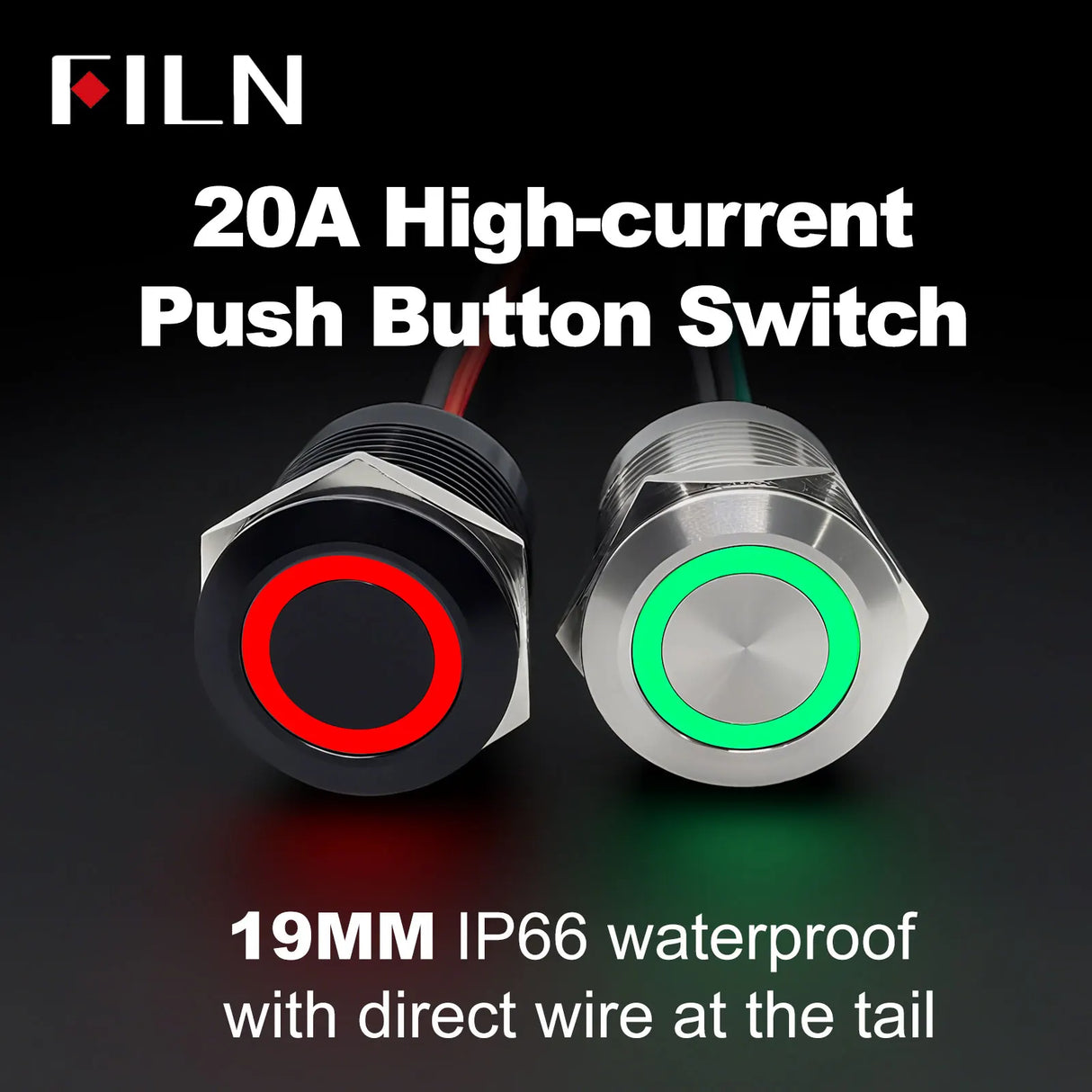 19mm 20A Push Button Switch - IP66 Waterproof Metal LED Light