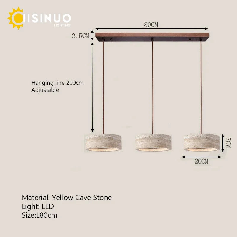 Wabi Sabi Cave Natural Stone Pendant Lamp Travertine Stone Round LED Dining Room Chandelier Adjustable Hanging for Kitchen Islan