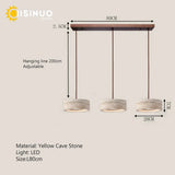 Wabi Sabi Cave Natural Stone Pendant Lamp Travertine Stone Round LED Dining Room Chandelier Adjustable Hanging for Kitchen Islan