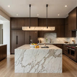 Modern Natural Marble LED Pendant Light - Rectangular Alabaster Chandelier Fixture for Living Room, Kitchen Bar & Dining Room