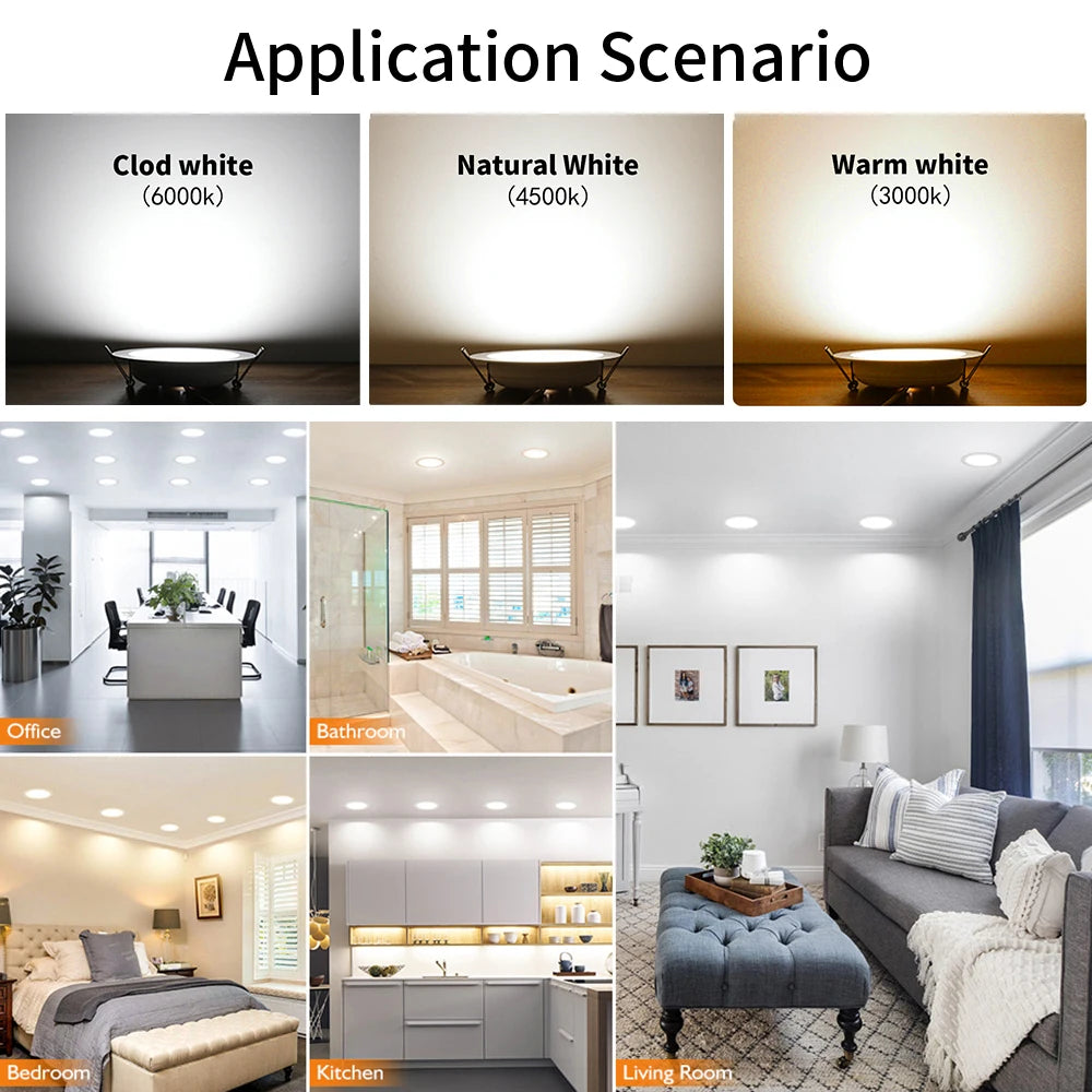 6/12Pcs Led Downlight Three Color Dimmable 5W 9W 12W 15W Recessed Ceiling Lamp Led Spotlight For Living Room Bathroom