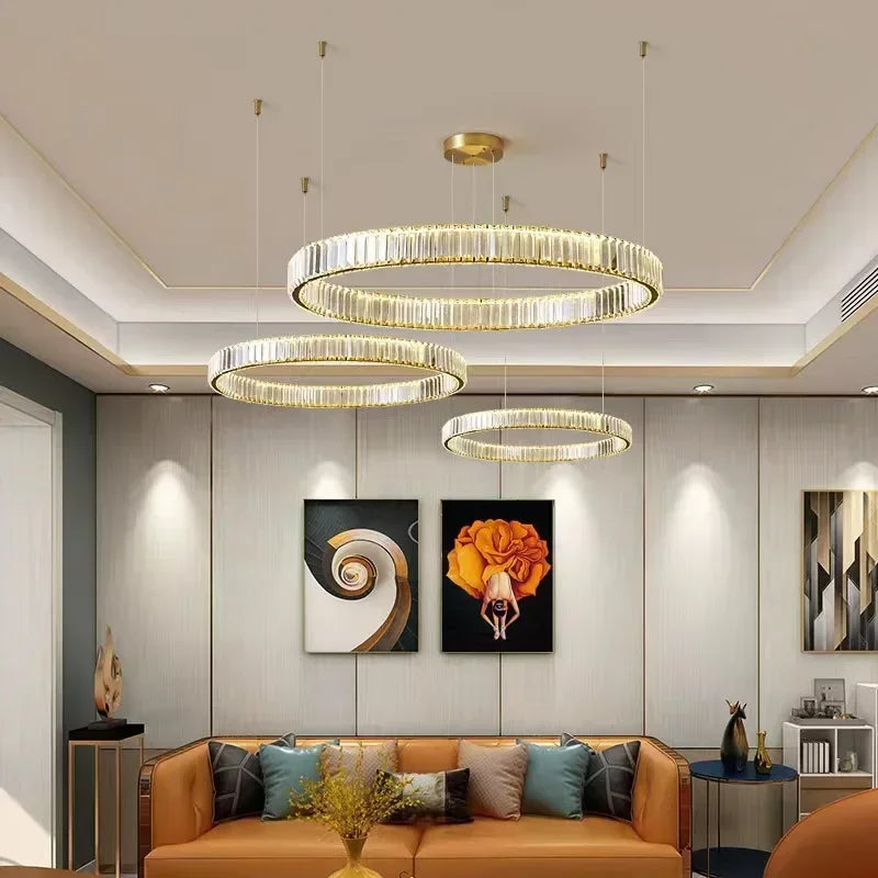 Luxury Design Gold Crystal LED Chandelier K9 Crystal Dimmable Pendant Light for Living Room Bedroom Hotel Villa Decor