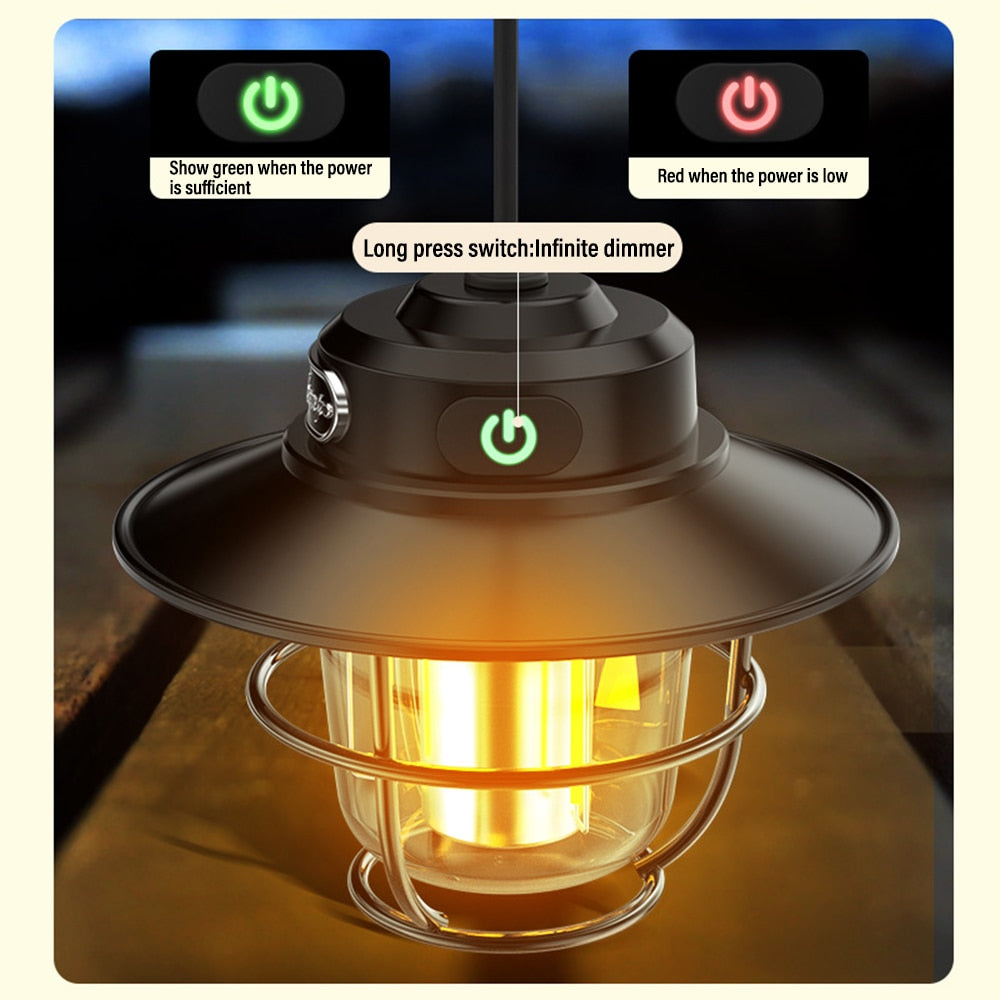 Vintage Style Ceramic Wick Camping Light Rechargeable LED Super Bright Camping Light 4 Lighting Modes Waterproof Outdoor Light