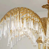 Hand Carving Gold Brass Hanging Pendant Lights Villa Living Room Luxury Crystal Palm Chandelier