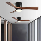 Nordic Style Solid Wood Fan Leaf Ceiling Light, Remote Control, Household Bedroom, Living Room Light, Low Floor Electric Fan