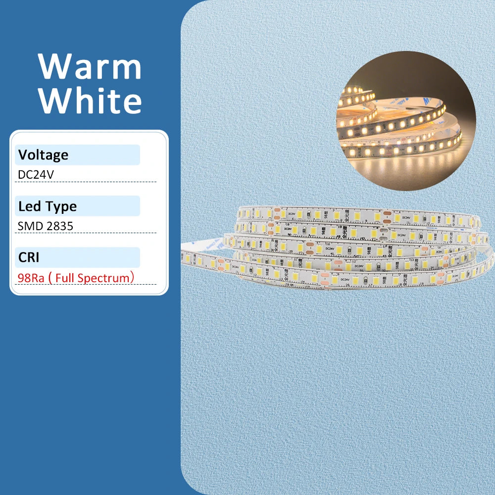 Ra98 Full Spectrum Led Strip Light 24V 10M 5M SMD2835 120LEDs Flexible Led Tape Ribbon Lamp 24 volt High CRI Flexible Lighting