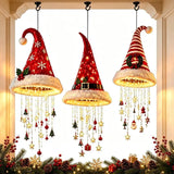 Glowing Santa Hat Chandelier - Warm Glowing Christmas Ornaments Hanging Chandelier Xmas Decoration for Porch Festive Decor