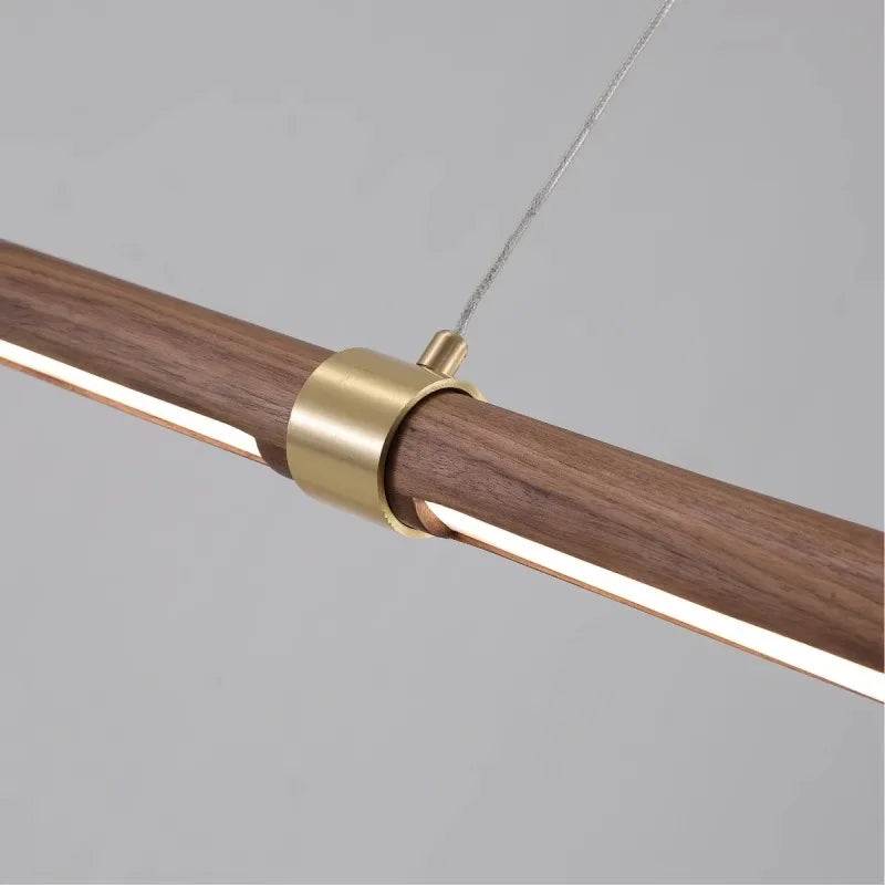 Modern Wooden Long Chandelier Dining Table Decoration Hanging Lamps For Ceiling Copper Walnut Chandelier Kitchen Island Led Ligh