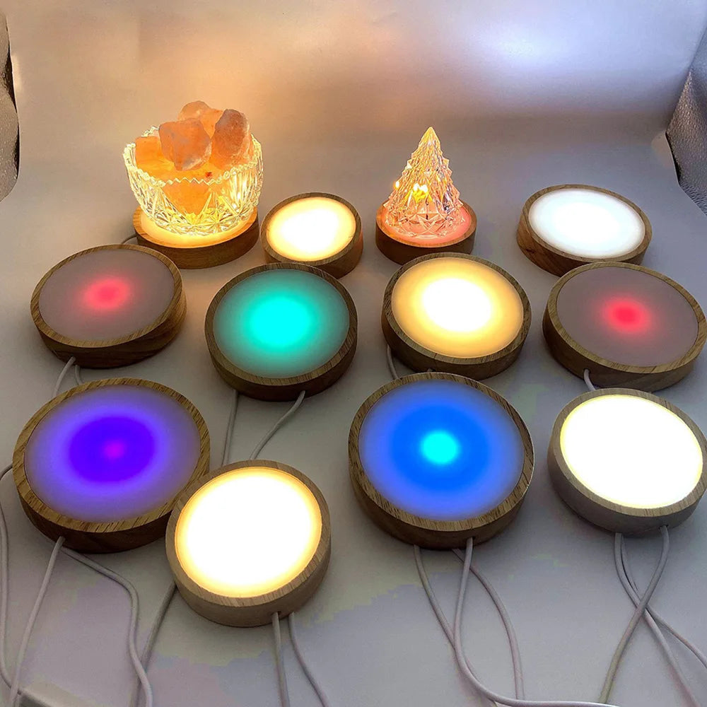 Wooden LED Light Display Base Wood Night Lamp Base LED Light Display Crystal Ball Wood Luminous Base For Home Decors