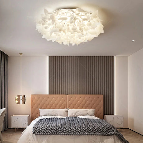 Romantic White Flower LED Ceiling Lamp Bedroom Restaurant Parlor Lighting Remote Control Dimmable Home Decors PVC Dropshipping