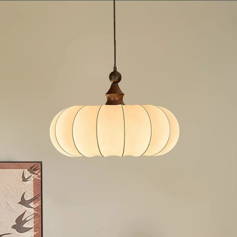 Retro Fabric & Solid Wood LED Pendant Light - Vintage Traditional Ceiling Chandelier Hanging Lamp Fixture for Living Room, Restaurant & Hotel Decor
