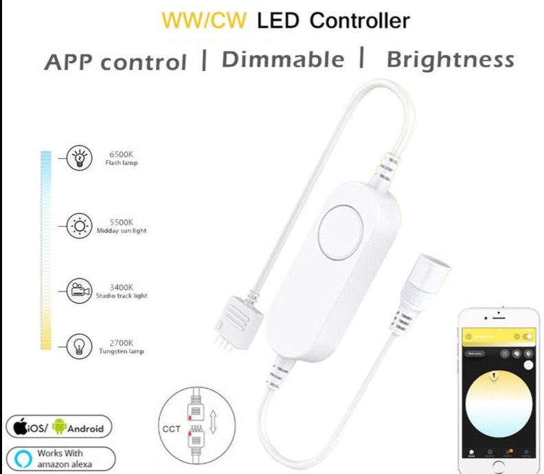3.0 DC5V 12V 24V 5050 RGB/RGBW/RGBCCT/CCT Smart LED Strip Controller Tuya Led Dimmer Control For Alexa/SmartThings