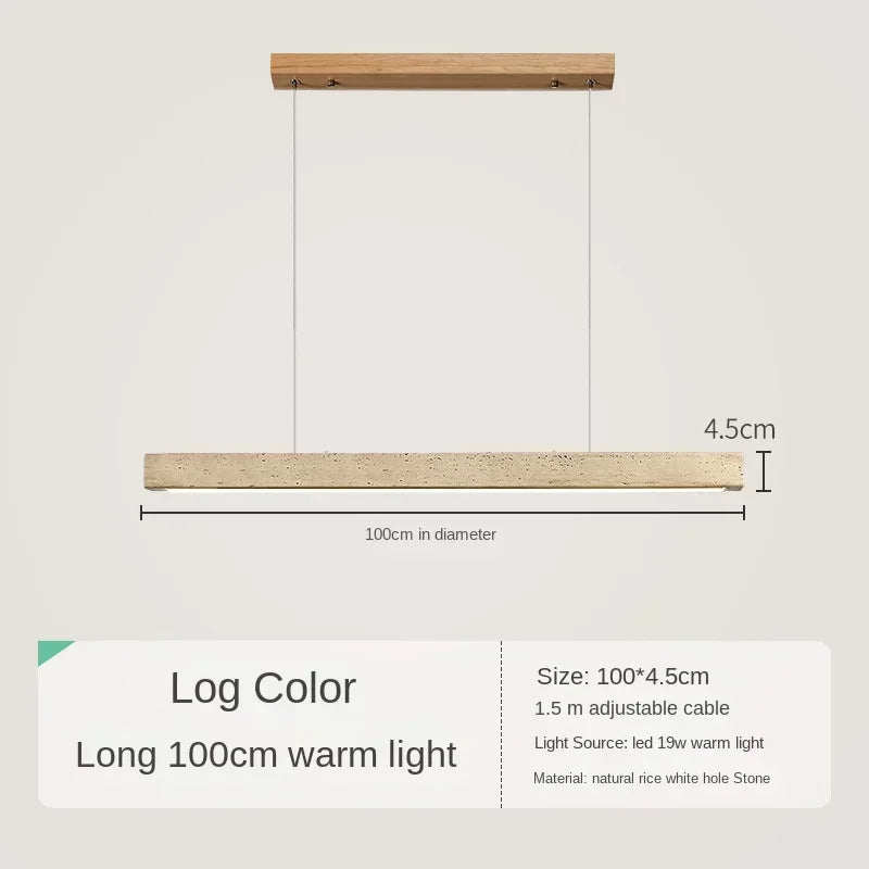 Japanese Wabi Sabi Stone Long Strip Chandelier One Line Down light Restaurant Living Room Office Study Table Light Fixture Wood