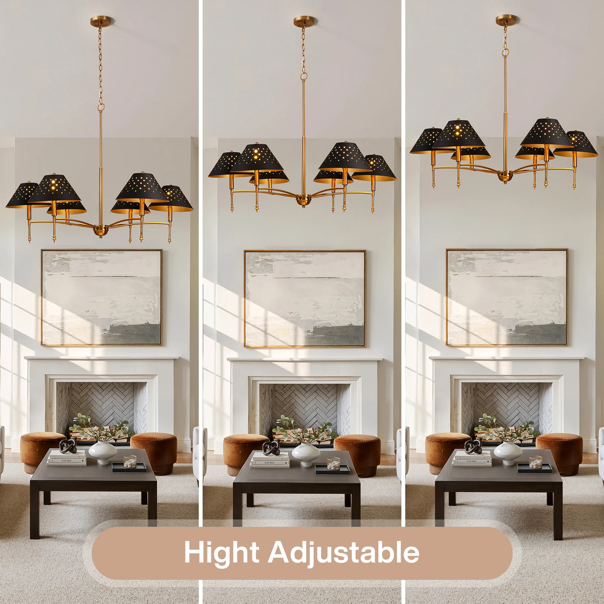 Tribesigns 6-Light Gold Chandelier with Matte Black Lampshade, 35" Farmhouse Dining Room Light Fixture Over Table