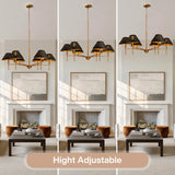 Tribesigns 6-Light Gold Chandelier with Matte Black Lampshade, 35" Farmhouse Dining Room Light Fixture Over Table
