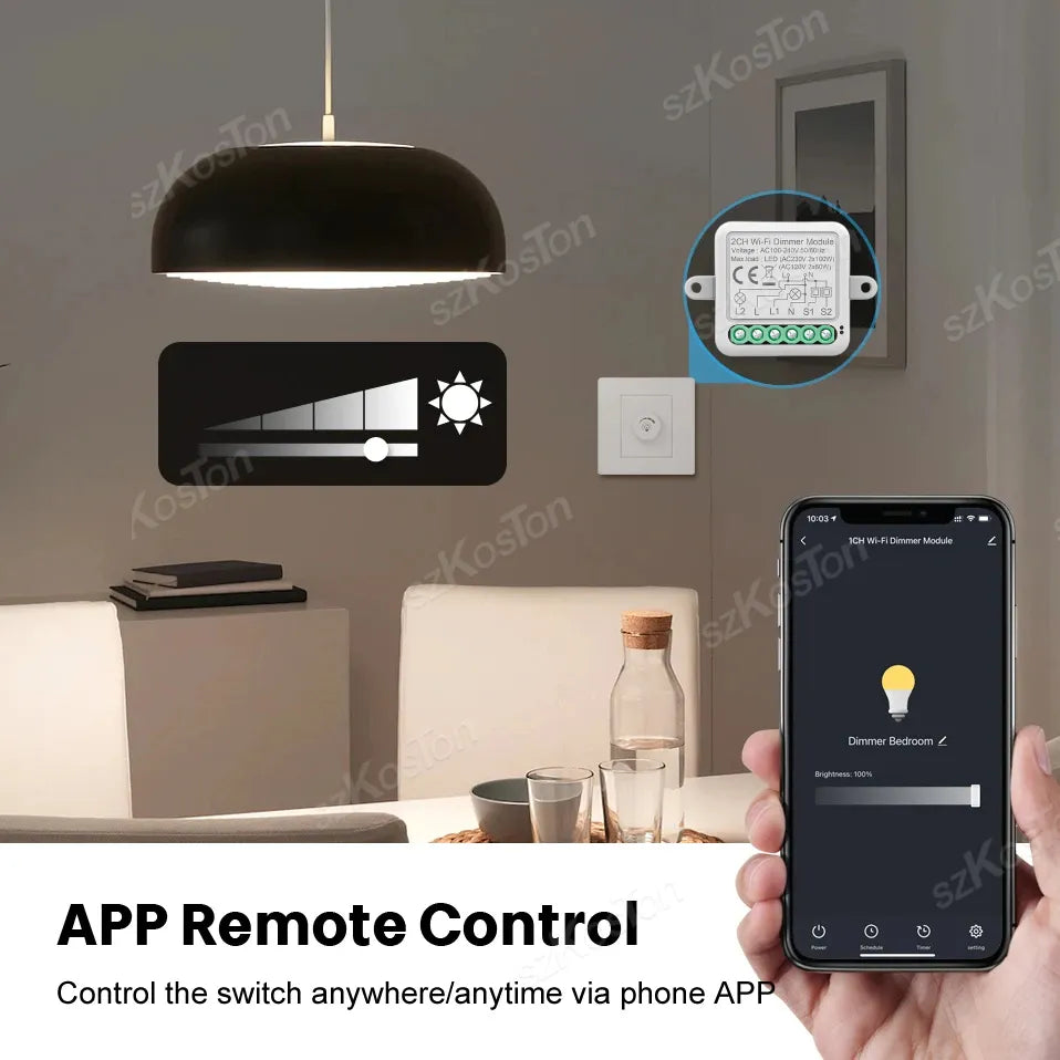  Wi fi Smart Dimmer Switch Module 10A Support 2 Way Control 1/2 Gang Dimmable Compatible with Alexa Google Home Smart life App