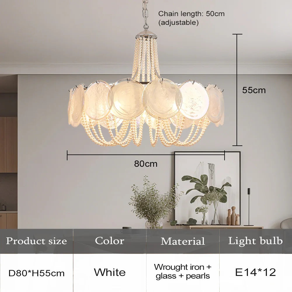 French Flower Glass Pendant Light Creamy Pearl Romantic Master Bedroom Lighting High-end Restaurant Lights