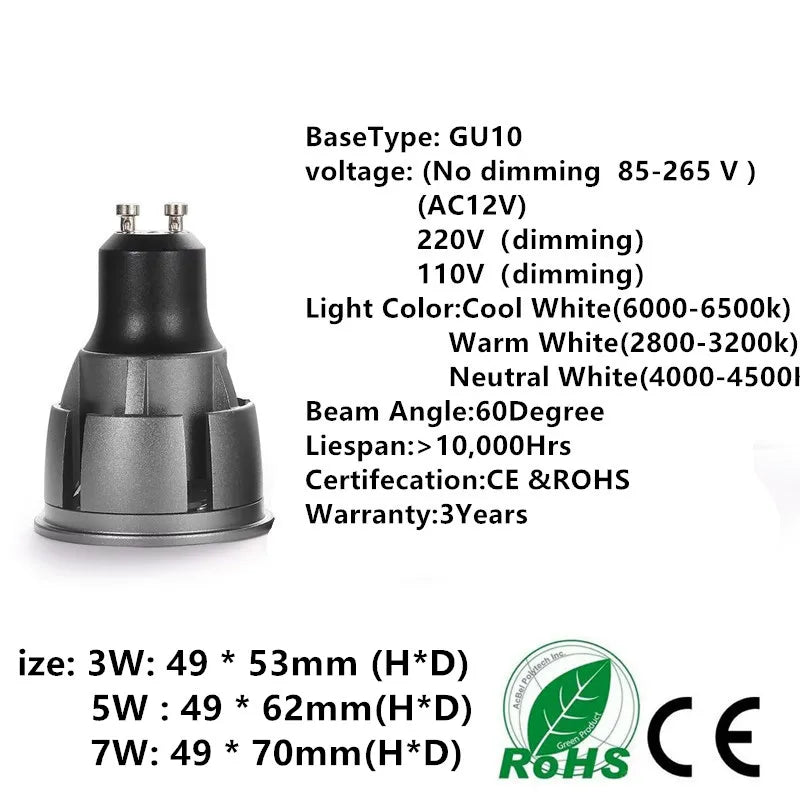 Super Bright Dimmable GU10 / GU5.3 / E27 / MR16 COB 3W 5W 7W LED Bulb Lamp 85-265V 12V Spotlight Warm White / Cold White LED L